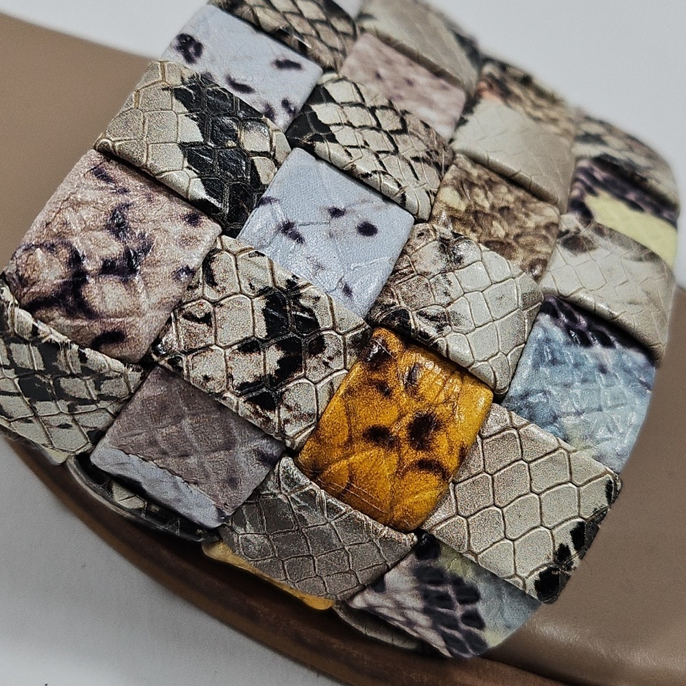 Vince Camuto Nanchia Leather Snake Multi-Color Woven Slip On Flat Slide Sandal - Picture 11 of 14